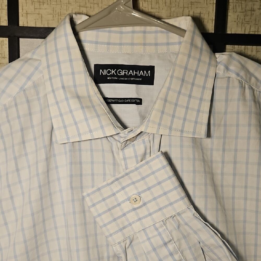 Nick Graham Men's Blue Checkered Dress Shirt